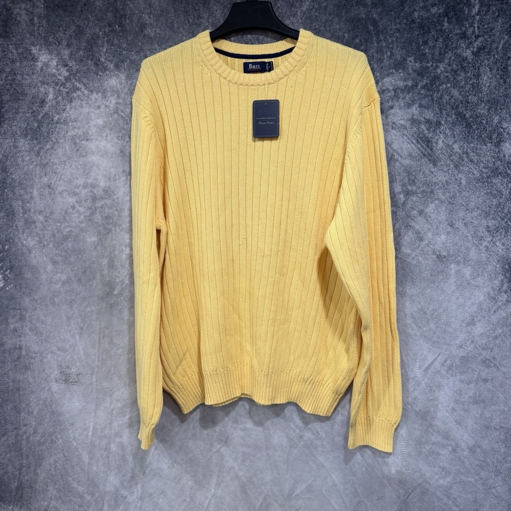 G.H. Bass Menโs Large Yellow 100% Cotton Ribbed Crewneck Sweater Pullover
